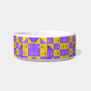 Retro Boho Purple & Yellow Daisy Chequerboard Bowl