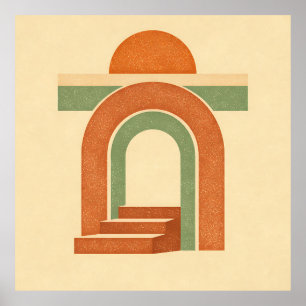 Retro Boho Rainbow Arch Minimalist Design Poster