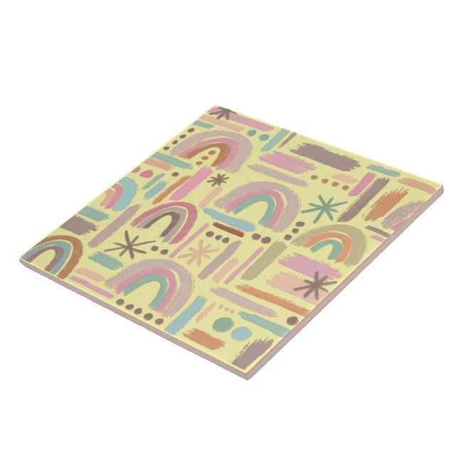 Retro Boho Rainbow Decorative Ceramic Tile (Side)