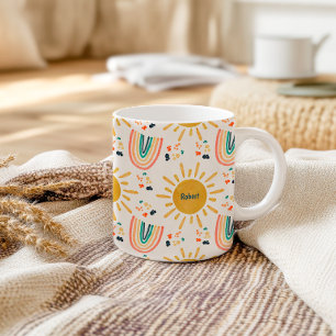 Retro Boho Rainbow Morning Sunshine Watercolor Coffee Mug