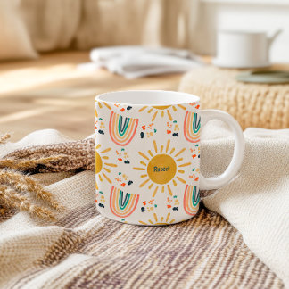 Retro Boho Rainbow Morning Sunshine Watercolor  Coffee Mug