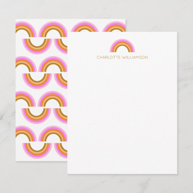 Retro Boho Rainbow Personalised Name Stationery Card (Front/Back)