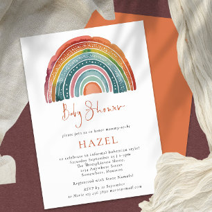 Retro Boho Rainbow Script Bohemian Baby Shower Invitation