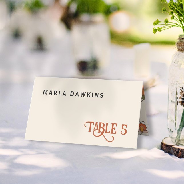 Retro Boho Red Floral Pattern Folded Place Card (Creator Uploaded)