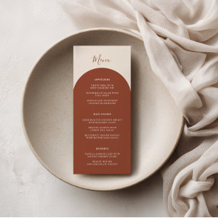 Retro Boho Rustic Terracotta Arches Wedding Dinner Menu