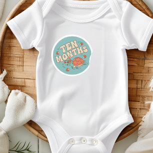Retro Boho Sea Turtle Baby Ten Months Milestone Classic Round Sticker