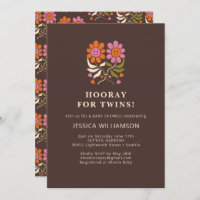 Retro Boho Smile Floral Groovy TWINS Baby Shower