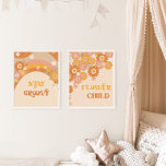 Retro boho stay groovy flower child nursery<br><div class="desc">Retro boho stay groovy flower child nursery Wall Art Sets</div>
