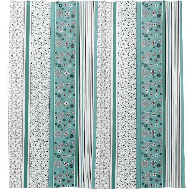 Retro BOHO Stripes Teal Shower Curtain (Front)