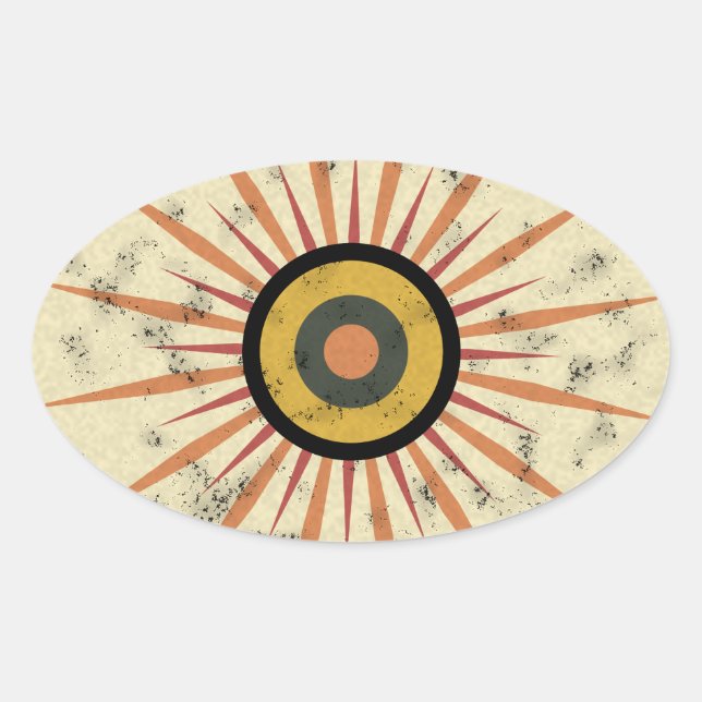 Retro Boho Sunburst Design Oval Sticker (Front)