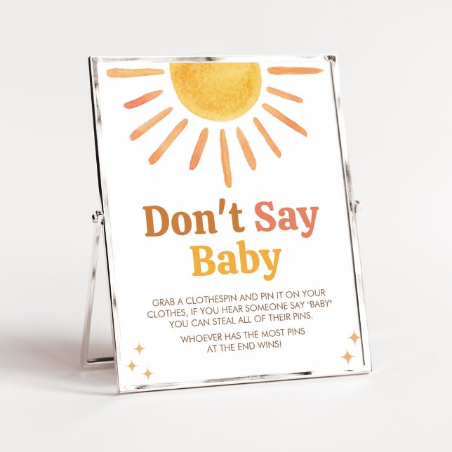 Retro Boho Sunshine Baby Shower Don't Say Baby Poster (Boy Boho Sunshine Baby Shower Don't Say Baby Sign)
