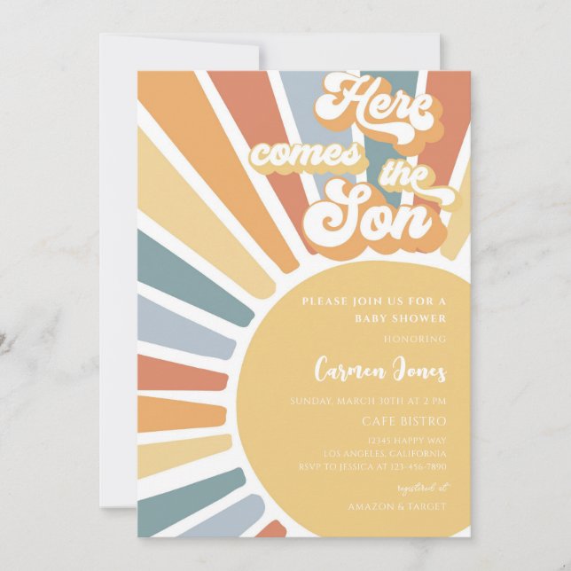 Retro Boho Sunshine Baby Shower Invitation (Front)