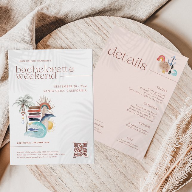 Retro Boho Surf Summer | Bachelorette Weekend Invitation (Creator Uploaded)