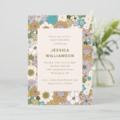 Retro Boho Teal Brown Floral Cute Baby Shower Invitation (Standing Front)