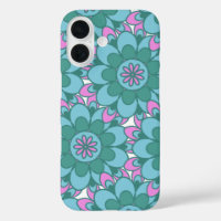 Retro Boho Teal Mandala Flower Pattern