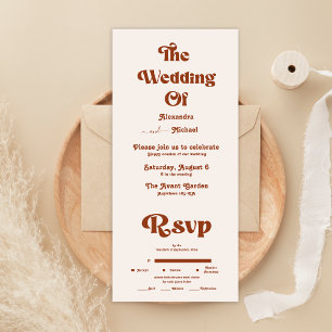 Retro Boho Terracotta Burnt Orange Wedding  All In One Invitation