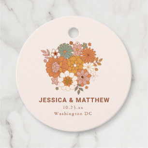 Retro Boho Terracotta Floral Custom Names Wedding Favour Tags