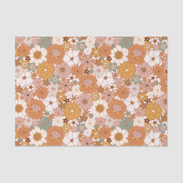 Retro Boho Terracotta Floral  Tissue Paper (Front)