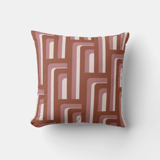 Retro Boho Terracotta Geometric Pattern Cushion (Front)