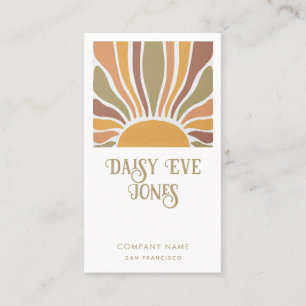 Retro Boho Terracotta Orange Green Sunburst Business Card