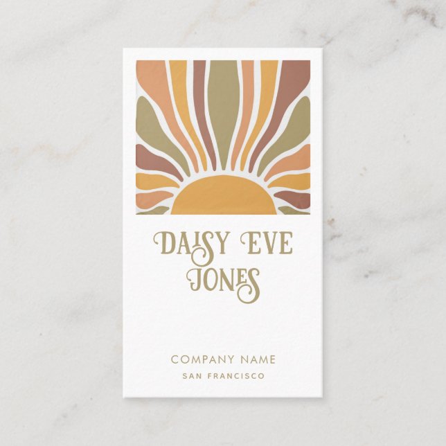 Retro Boho Terracotta Orange Green Sunburst Business Card (Front)