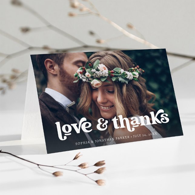 Retro Boho Typography and Photo | Wedding Thank You Card (Creator Uploaded)