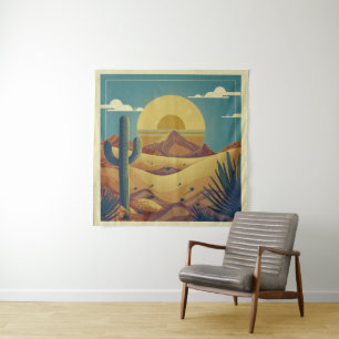 Retro Boho Vintage Style Desert Illustration Tapestry