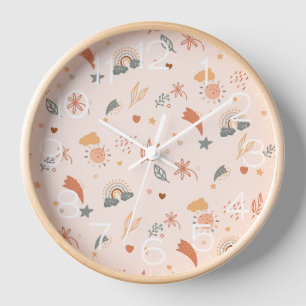 Retro Boho Watercolor Rainbow Neutral Clock