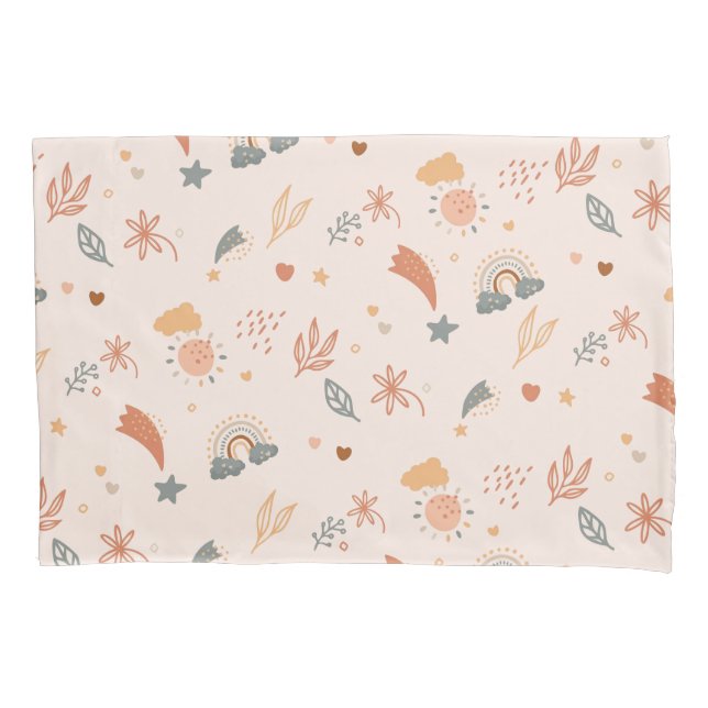 Retro Boho Watercolor Rainbow Neutral Pillowcase (Front)