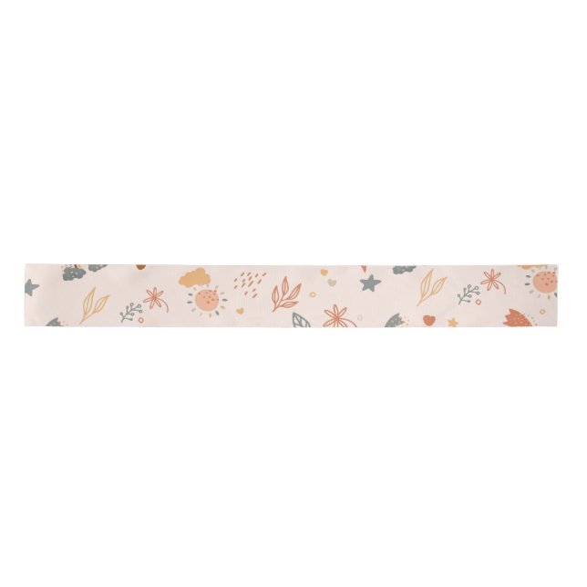 Retro Boho Watercolor Rainbow Neutral Satin Ribbon (Front)