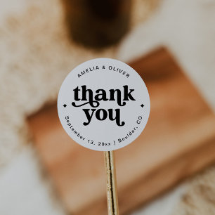 Retro Boho Wedding Thank you Classic Round Sticker