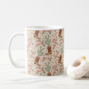 Retro Boho Western Cactus & Floral Cowboy Boot Coffee Mug