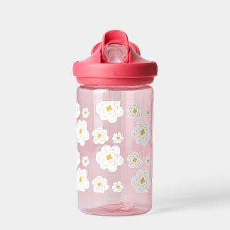 Retro Boho White Flowers Kids Water Bottle