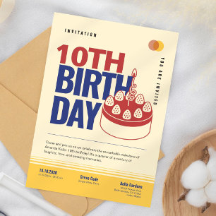 Retro Bold 10th Birthday Invitation