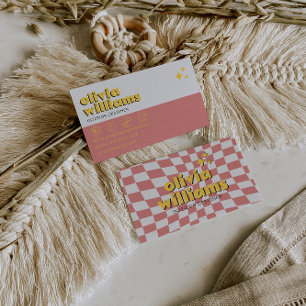Retro Bold 70s Boho Groovy Checkered Trendy Unique Business Card