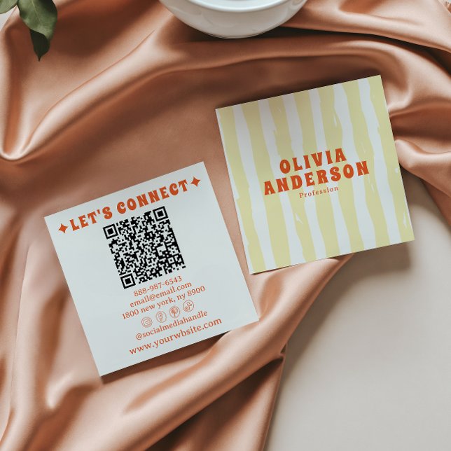 Retro Bold 70's Boho Groovy Funky Trendy QR Code Square Business Card (Creator Uploaded)