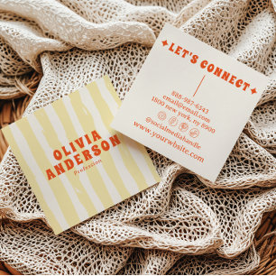 Retro Bold 70's Boho Groovy Funky Unique Trendy Square Business Card