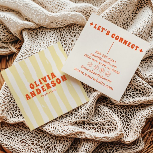 Retro Bold 70's Boho Groovy Funky Unique Trendy Square Business Card (Creator Uploaded)