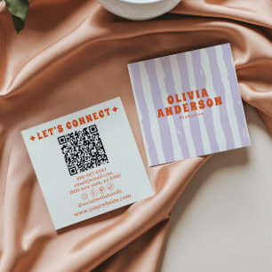 Retro Bold 70s Boho Groovy Trendy Unique QR Code Square Business Card