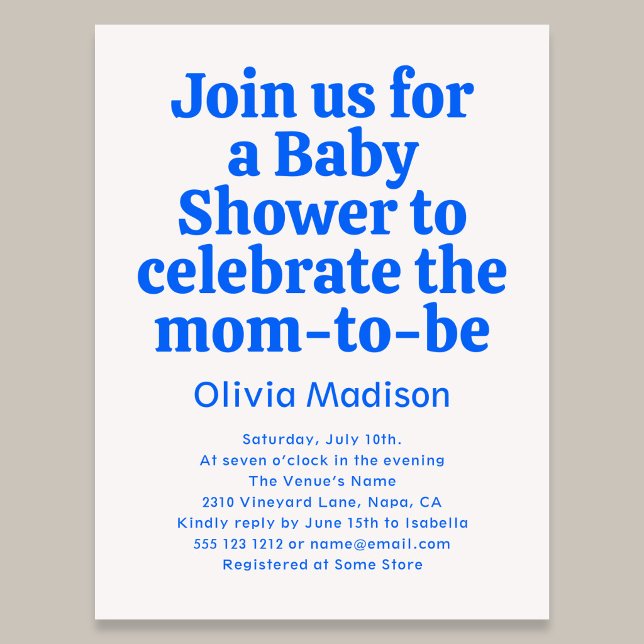 Retro Bold Baby Shower Blue  Invitation Postcard (Creator Uploaded)
