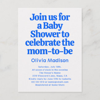 Retro Bold Baby Shower Blue  Invitation Postcard