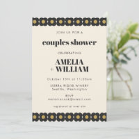 Retro Bold Black and Gold Floral Couples Shower