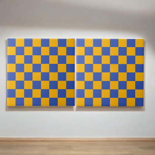 Retro Bold Blue & Yellow Checkered  Vibrant  Tile