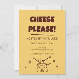 Retro Bold Cheese Please Fondue Party Invitation