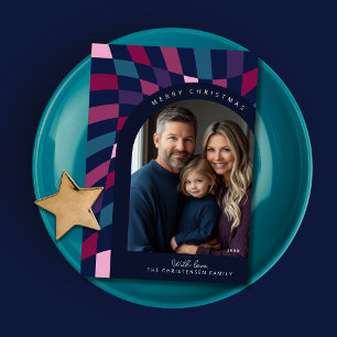 Retro Bold Chequered Photo Christmas Card