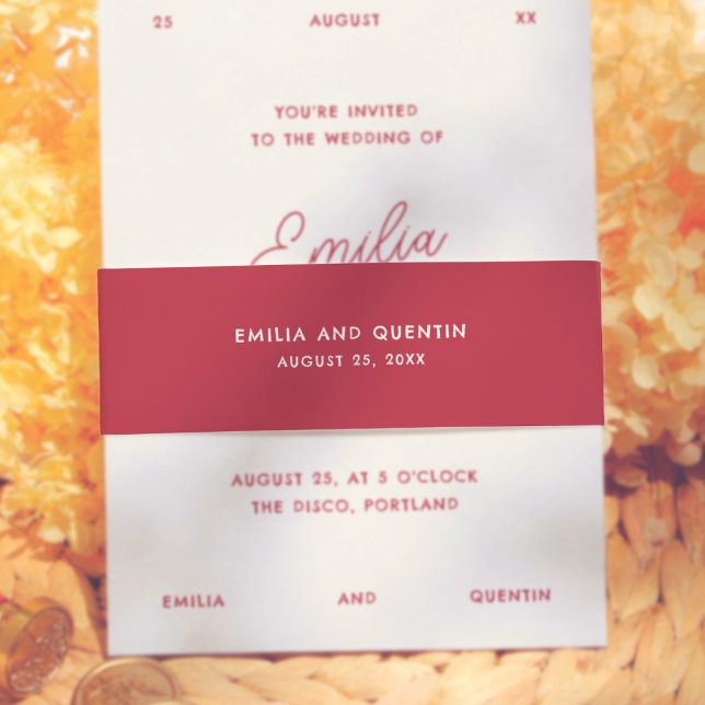 Retro Bold Cherry Red Colourful Wedding Invitation Belly Band (Creator Uploaded)