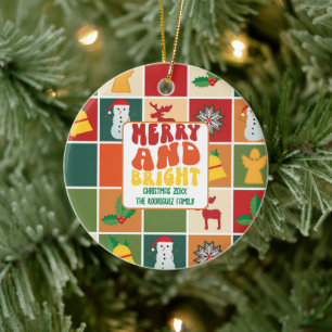Retro Bold Colourful Family Name Christmas Ceramic Tree Decoration