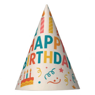 ​Retro Bold Colourful Happy Birthday Party Hat