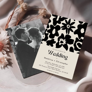 Retro Bold Floral Photo Wedding Invitation