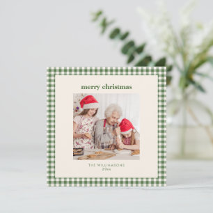 Retro Bold Green Gingham Simple Merry Christmas Holiday Card